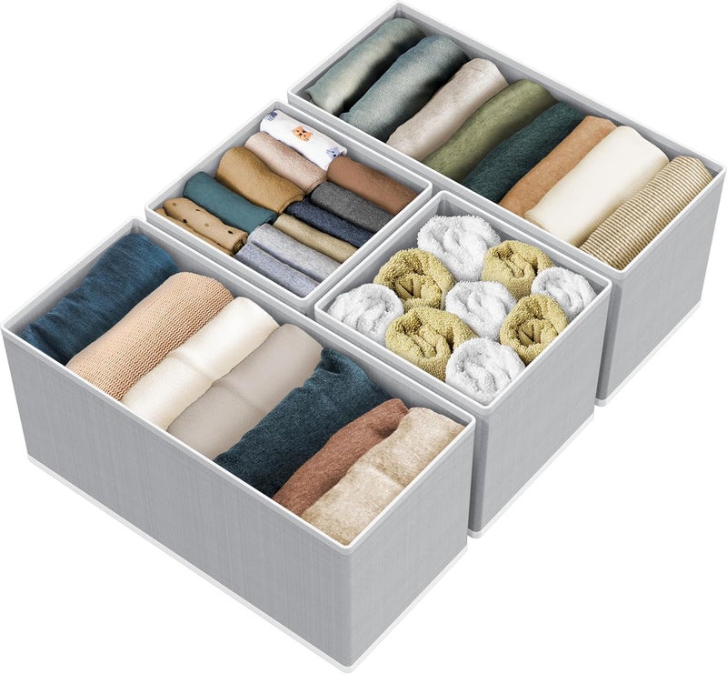 Simple Houseware Underwear Drawer Organizer for Sock/Bra/Undergarment/Panty/Onesie, Collapsible, Set of 4, Gray - Image 1